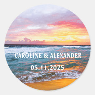 Elegant Summer Sunset Tropical Beach Hawaii Classic Round Sticker
