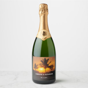 Elegant Summer Sunset Tropical Beach Hawaii Sparkling Wine Label
