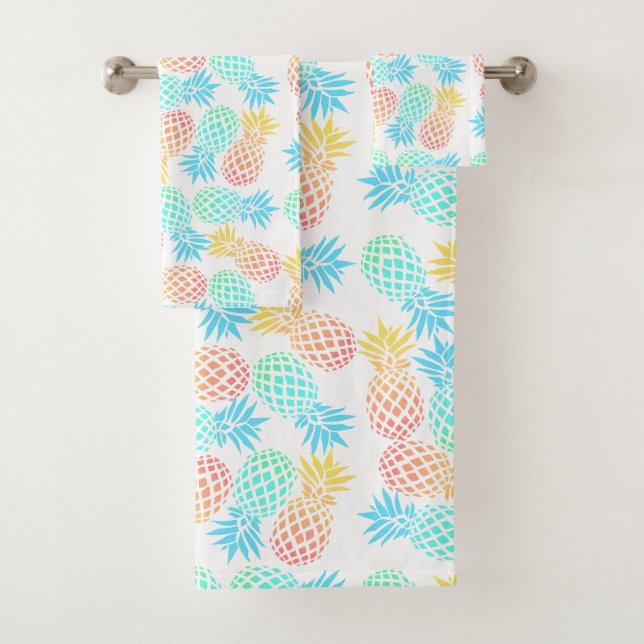 elegant summer tropical colourful pineapple bath towel set (Insitu)