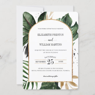 Elegant Summer Tropical Leaves Arch Frame Wedding Invitation