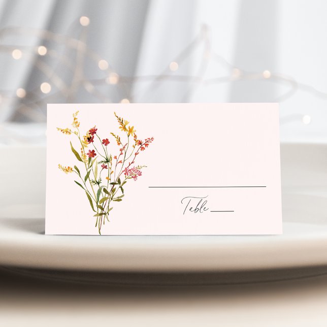 Elegant Summer Wildflower Blush Wedding Place Card (Creator Uploaded)