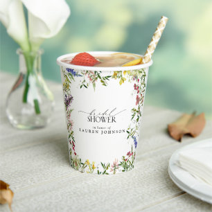 Elegant Summer Wildflower Watercolor Bridal Shower Paper Cups