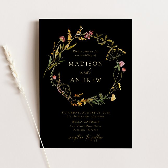 Elegant Summer Wildflower Wreath Black Wedding (Creator Uploaded)