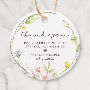 Elegant Summer Wildflower Wreath Wedding Favour Tags