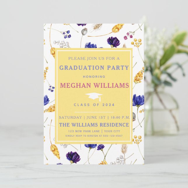 Elegant Summer Wildflowers - Graduation Invitation (Standing Front)