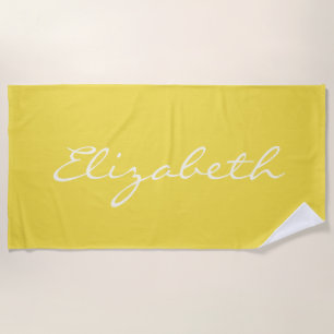Elegant Summer Yellow Handwritten Script Name Beach Towel
