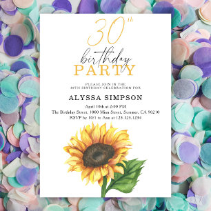 Elegant Sunflower 30th Birthday Invitation