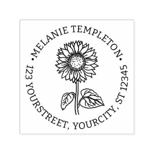Elegant Sunflower #4 Name Return Address Self-inking Stamp