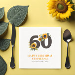 Elegant Sunflower 60th Birthday Napkins<br><div class="desc">Infuse rustic charm into your milestone celebration with our Elegant Sunflower 60th Birthday Napkins. These lovely napkins add a touch of sophistication to your party decor, adorned with an illustration of the number 60 adorned with graceful watercolor sunflowers. The design features a simple yet impactful text template, allowing customisation of...</div>