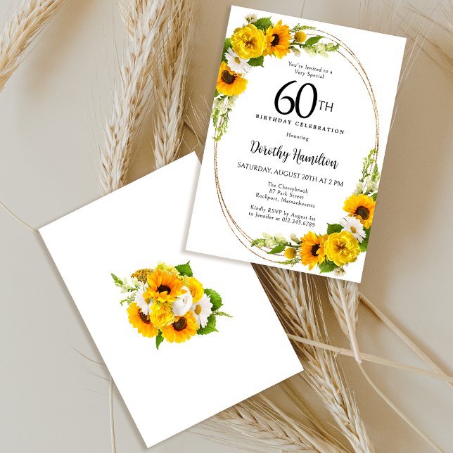 Elegant Sunflower 60th Birthday Party Invitation (Creator Uploaded)