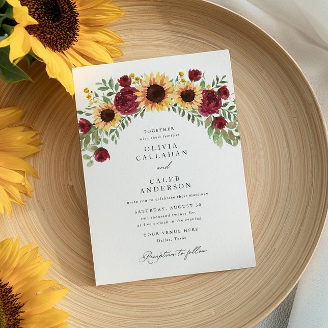 Elegant Sunflower and Burgundy Floral Wedding Invitation (Creator Uploaded)