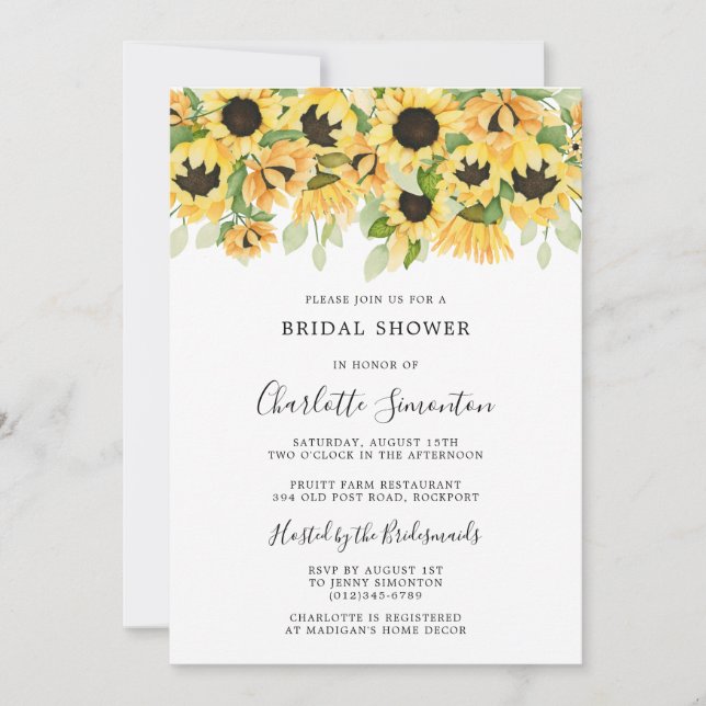 Elegant Sunflower and Greenery Bridal Shower Invitation (Front)
