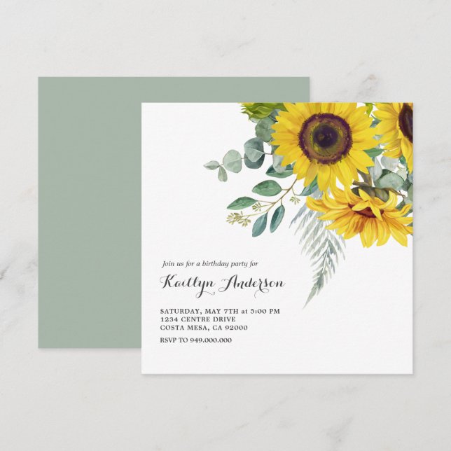 Elegant Sunflower BIrthday Party Invitation (Front/Back)