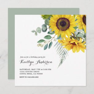 Elegant Sunflower BIrthday Party Invitation