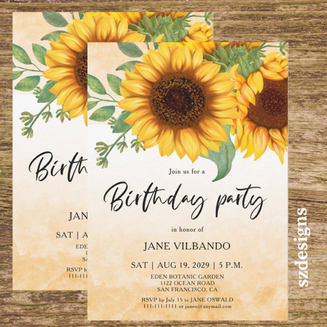 Elegant Sunflower Birthday Party Invitation (Creator Uploaded)