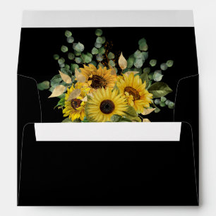 Elegant Sunflower Black Return Address Wedding Envelope