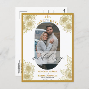 Elegant Sunflower Botanical Photo Save The Date Postcard