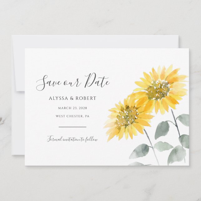 Elegant Sunflower Botanical Save The Date (Front)
