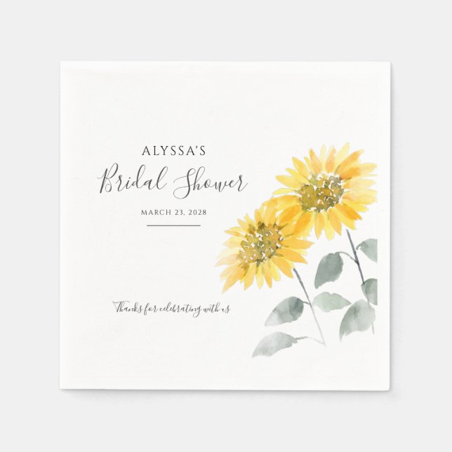 Elegant Sunflower Botanical Script Bridal Shower Napkin (Front)