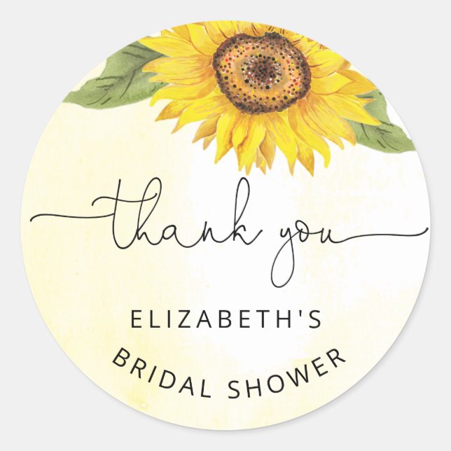 Elegant sunflower bridal shower classic round stic classic round sticker (Front)