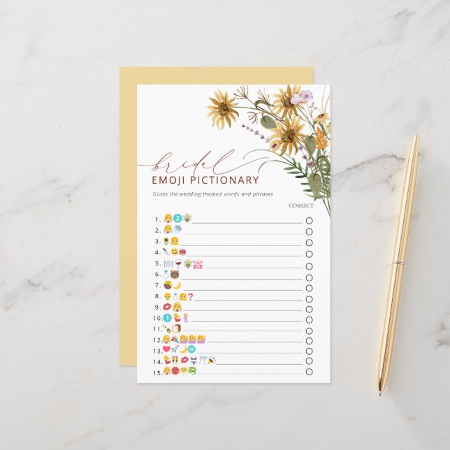 Elegant Sunflower Bridal Shower Game (Front/Back In Situ)