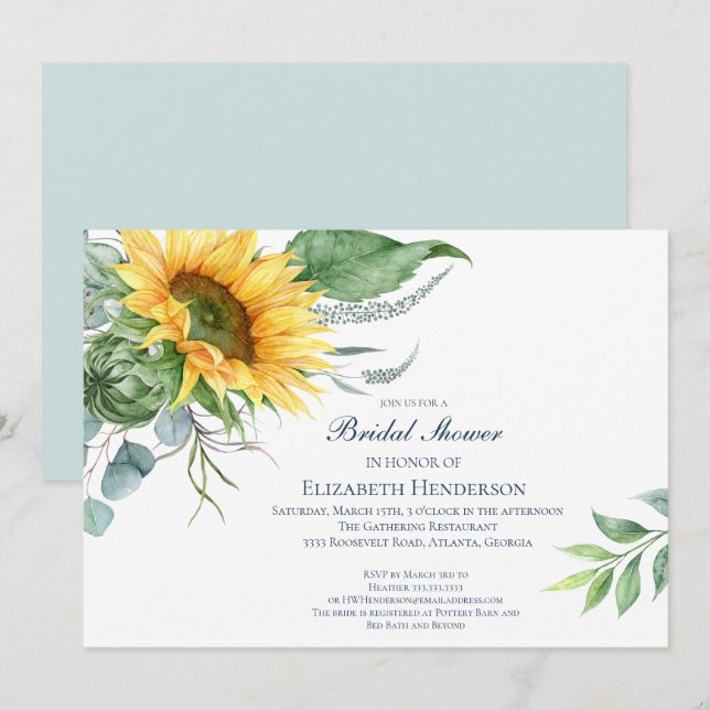 Elegant Sunflower Bridal Shower Invitation (Front/Back)