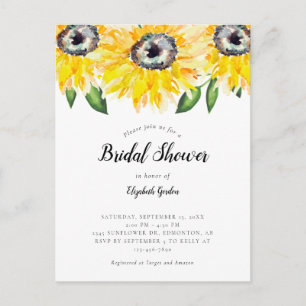 Elegant Sunflower Bridal Shower Invite Watercolor Postcard
