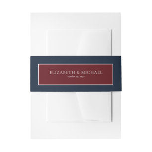 Elegant Sunflower Burgundy Navy Blue Wedding Invitation Belly Band