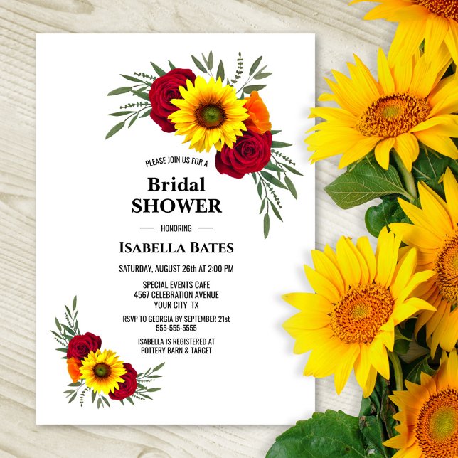 Elegant Sunflower Burgundy Rose Bridal Shower Invitation (Creator Uploaded)