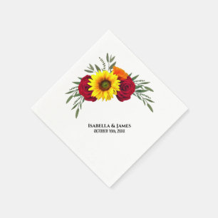 Elegant Sunflower Burgundy Rose Wedding Napkin