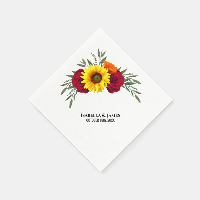 Elegant Sunflower Burgundy Rose Wedding Napkin (Corner)