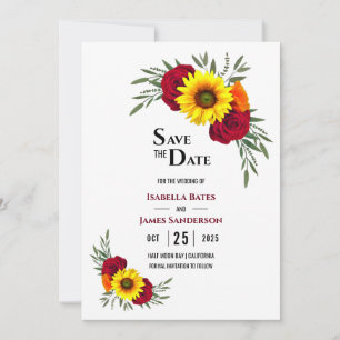 Elegant Sunflower Burgundy Rose Wedding Save The D Date
