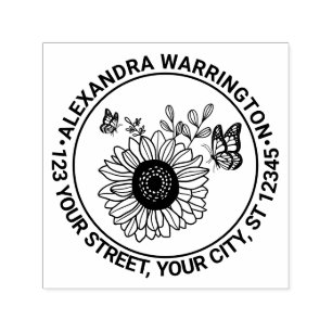 Elegant Sunflower Butterflies Name Return Address Self-inking Stamp
