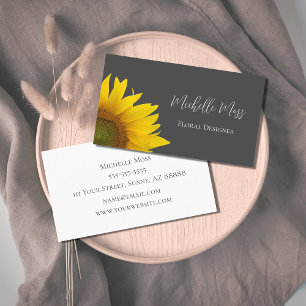 Elegant Sunflower Classic Grey Floral Designer Business Card