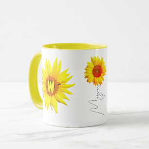 Elegant Sunflower Coffee Mug (Name & Monogram)