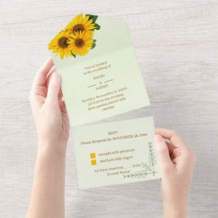 Elegant Sunflower Customised Wedding All In One Invitation