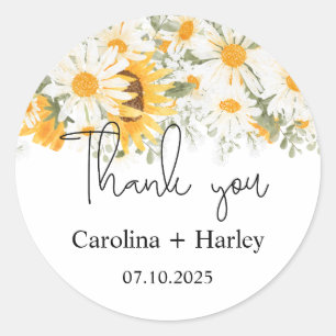 Elegant Sunflower Daisy Wedding  Classic Round Sticker