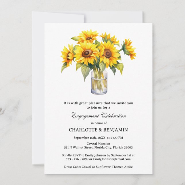 Elegant Sunflower Engagement Party Invitation (Front)