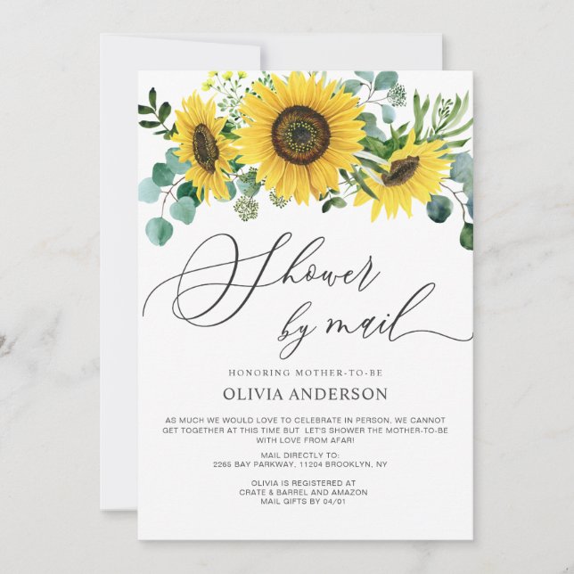 Elegant Sunflower Eucalyptus Baby Shower by Mail Invitation (Front)