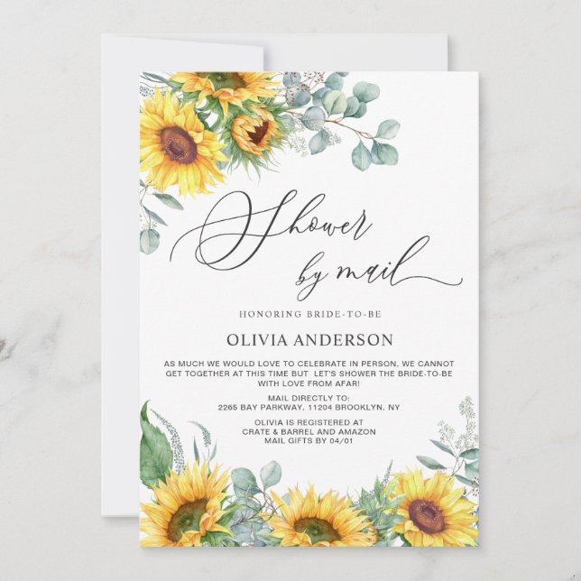 Elegant Sunflower Eucalyptus Bridal Shower by Mail Invitation (Front)