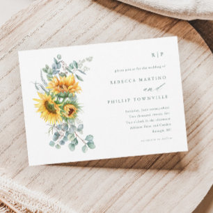 Elegant Sunflower Eucalyptus Fall Wedding Invitation