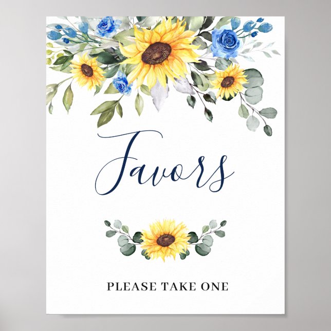 Elegant Sunflower Eucalyptus Favours Wedding Sign (Front)