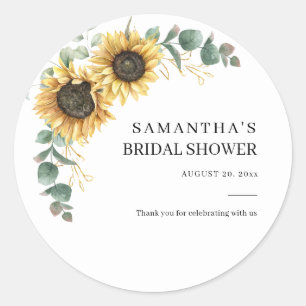 Elegant Sunflower Eucalyptus Floral Bridal Shower Classic Round Sticker