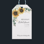 Elegant Sunflower Eucalyptus Floral Bridal Shower Gift Tags<br><div class="desc">Create a modern Sunflower Floral gift tag with this cute template featuring beautiful rustic floral bouquet, geometric gold effect frame, with modern simple typography. TIP: Matching wedding suite cards like RSVP, wedding programs, banners, tapestry, gift tags, signs, and other wedding keepsakes and goodies are available in the collection below featuring...</div>