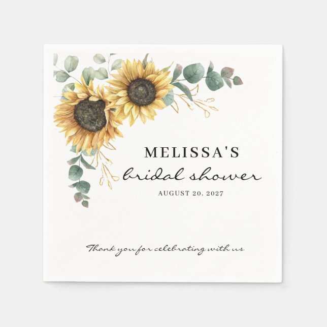 Elegant Sunflower Eucalyptus Floral Bridal Shower Napkin (Front)