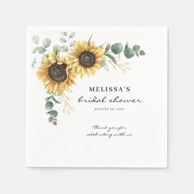 Elegant Sunflower Eucalyptus Floral Bridal Shower Napkin (Front)