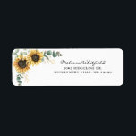 Elegant Sunflower Eucalyptus Floral Return Address<br><div class="desc">Create a modern Sunflower Floral return address labels with this cute template featuring beautiful rustic floral bouquet, geometric gold effect frame, with modern simple typography. TIP: Matching wedding suite cards like RSVP, wedding programs, banners, tapestry, gift tags, signs, and other wedding keepsakes and goodies are available in the collection below...</div>