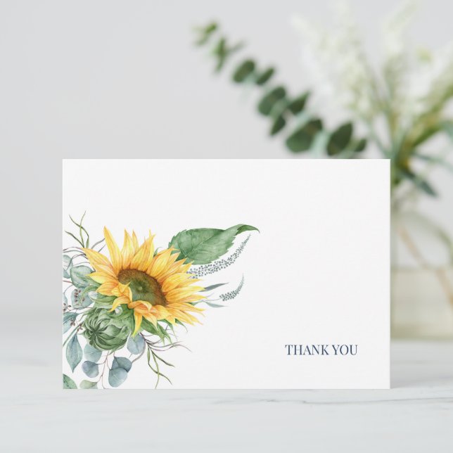 Elegant Sunflower Eucalyptus Floral  Thank You Card (Standing Front)