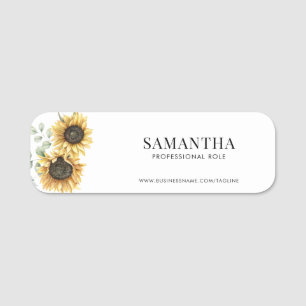 Elegant Sunflower Eucalyptus Florist Name Tag