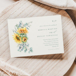 Elegant Sunflower Eucalyptus Ivory Fall Wedding Invitation